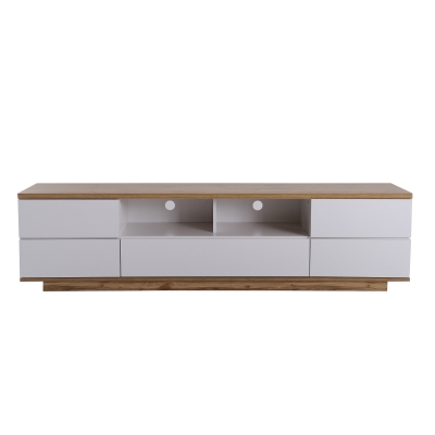 Moderner TV-Schrank mit Holzmaserung, Holzfarbe und Weiß