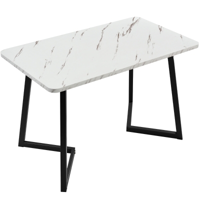 Modern Rectangular Marble Coffee Table with Metal Legs, White/Black