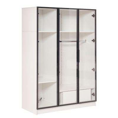 Armoire Penderie Spacieuse avec 3 Portes en Verre, Blanc