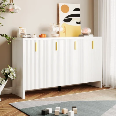 Crédence Moderne Minimaliste avec Poignées Dorées et Étagères Réglables, Blanc