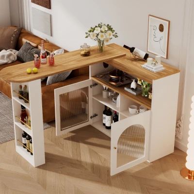 Modern Extendable Dining Table with Storage and LED Strip, White