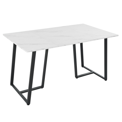 Modern Foldable Dining Table with Marble Pattern, White+Black