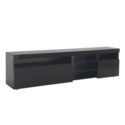 Moderner TV-Schrank mit LED-Beleuchtung, Hochglanz und Glaselementen, Schwarz