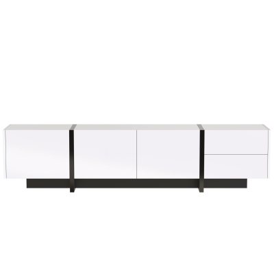 TV-Schrank in Hochglanz mit Türen, Schubladen und Regalen, modernes Design, Weiß und Schwarz
