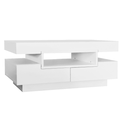 Couchtisch weiß hochglanz, 80x50x36 cm Luxus Couchtisch mit LED-Licht und großen Schubladen zum Wohnzimmer