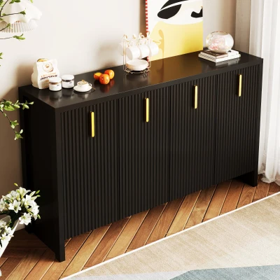 Crédence Moderne Minimaliste pour Cuisine et Salon avec Poignées Dorées et Étagères Réglables, Noir