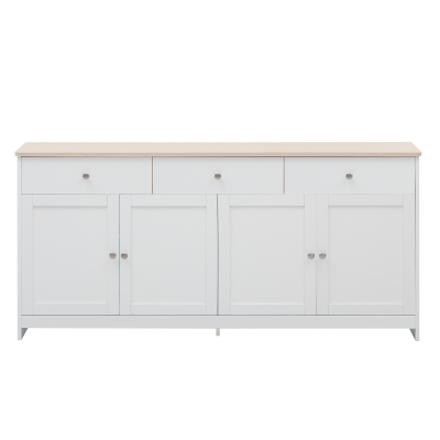 Sideboard Landhausstil Weiß 160 cm mit Schubladen für Wohnzimmer und Esszimmer, Holzmaserung