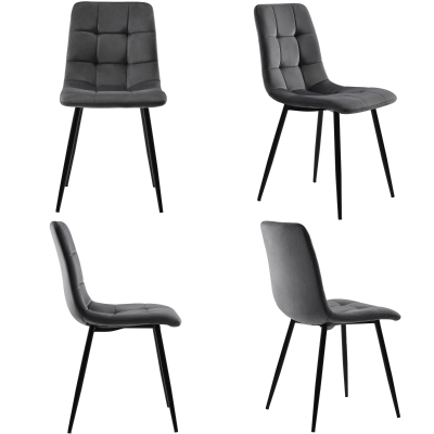 Upholstered Velvet Dining Chairs Set of 4 with Metal Frame, Gray