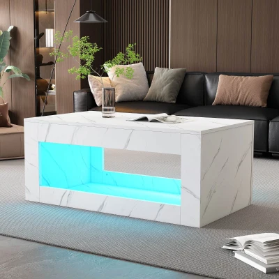 Table basse moderne relevable avec LED à 16 couleurs, Blanc
