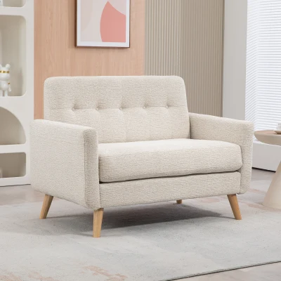 HOMCOM Sofá de 2 Lugares Estofado em Veludo Sofá de Sala de Estar Moderno com Apoio para os Braços e 114x71x82 cm Beige