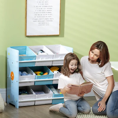 ZONEKIZ Estante para Brinquedos com 9 Caixas de Tecido não Tecido Amovíveis Organizador de Brinquedos 63x30x60 cm Azul