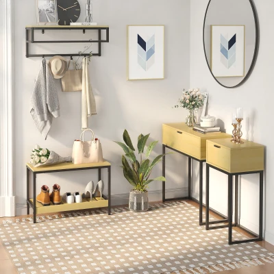 HOMCOM Mesa Consola com Gaveta Consola Moderna Mesa de Entrada com Pés de Aço 80x30x76 cm Madeira e Preto
