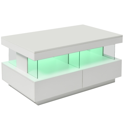 Couchtisch mit LED-Beleuchtung, Acrylplatten und Stauraum, 100 x 60 x 49,5 cm, Weiß