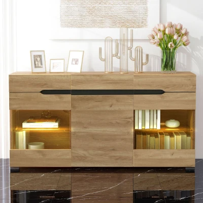Credenza Moderna con LED per Soggiorno e Cucina, Quercia