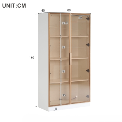 Glasvitrine 80cm verstellbar mit LED-Beleuchtung doppeltürige für Büro Weiß