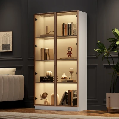 Vetrinetta Moderna in Vetro con Illuminazione LED a 16 Colori, Bianco