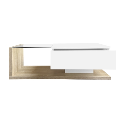 Tavolino da Salotto Moderno in Legno con Vetro e LED, Naturale