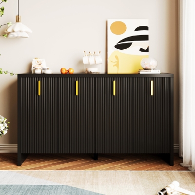 Credenza Moderna Minimalista per Cucina e Soggiorno con Maniglie Dorate e Ripiani Regolabili, Nero