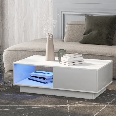 Tavolino da Salotto Moderno con Illuminazione LED Multicolore a 15 Modalità, Bianco