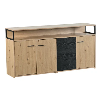 Credenza Moderna con Tre Ante e Tre Cassetti, Nero+Marrone