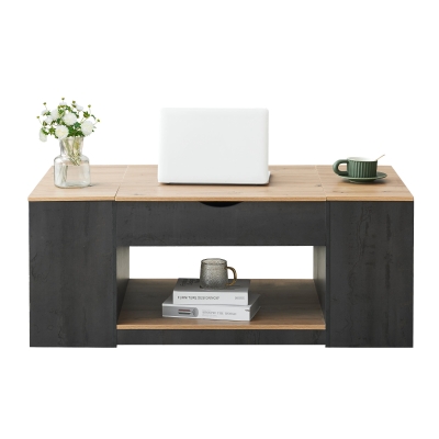 Couchtisch mit Liftfunktion, höhenverstellbarer Kaffeetisch mit Stauraum, 109,5 x 59,7 x 43 cm, Grau+Naturfarbe