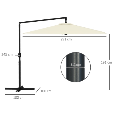 Outsunny Ombrellone da Giardino Decentrato con Base a Croce e Apertura a Manovella, 294x193cm, Grigio | Leroy Merlin