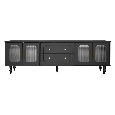Mobile Porta TV in Stile Retro con Maniglie Dorate, Nero