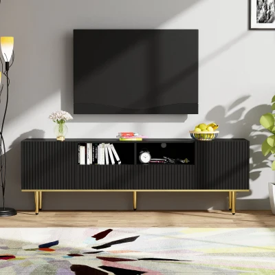 Mobile Porta TV Moderno con Dettagli Dorati, Nero