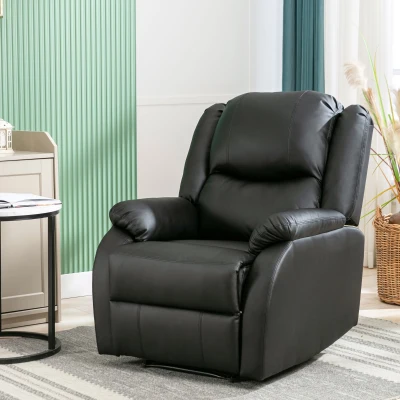 Poltrona Relax Reclinabile Manuale in Pelle PU con Poggiapiedi Integrato e Tasca Laterale, Nero