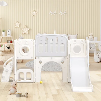 Scivolo Multifunzione 6-in-1 per Bambini con Rampa, Grigio+Bianco