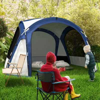 Outsunny Tenda da Campeggio 4-5 Posti con 4 Porte Bianca e Blu