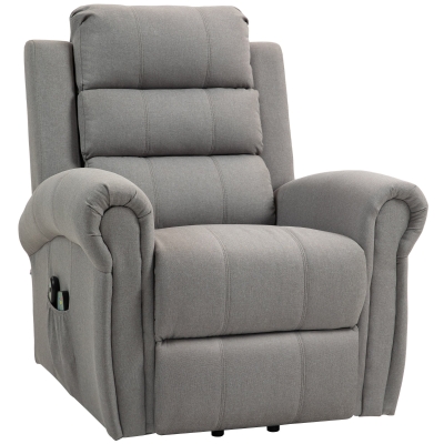 HOMCOM Relaxfauteuil met Opstahulp, 8 Massagepunten, Verwarmbare Rugleuning, Linnenlook, Grijs