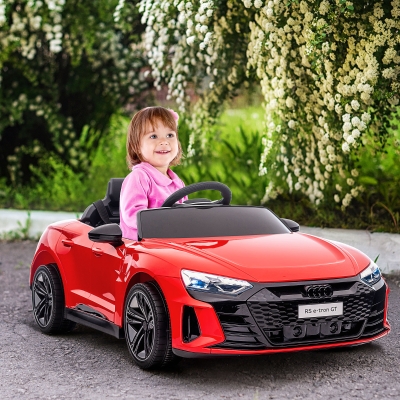 HOMCOM Carro Elétrico AUDI RS E-Tron GT 12V com 2 Motores Controlo Remoto Faróis LED Buzina Música USB 3-5km/h 103x58x41 cm Vermelho