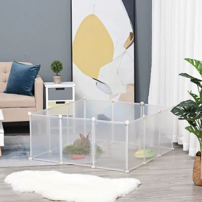 PawHut Freilaufgehege Laufgitter DIY Freigehege Gittergehege Absperrgitter Kleine Haustiere Laufstall für Innen 12 Platten Weiß Metall PP-Harz 105 x 105 x 45 cm
