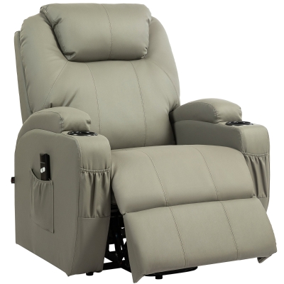 HOMCOM Elektrische Relaxfauteuil met Opsta-Hulp, Bekerhouder, 4 Vakken, 85x92x109 cm, Lichtgrijs