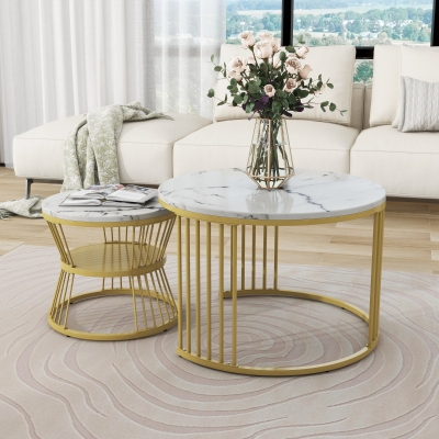 Set di 2 Tavolini da Salotto Moderni a Incastro, Bianco