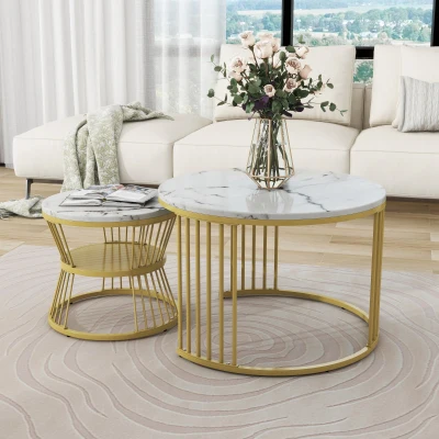 Set di 2 Tavolini da Salotto Moderni a Incastro, Bianco