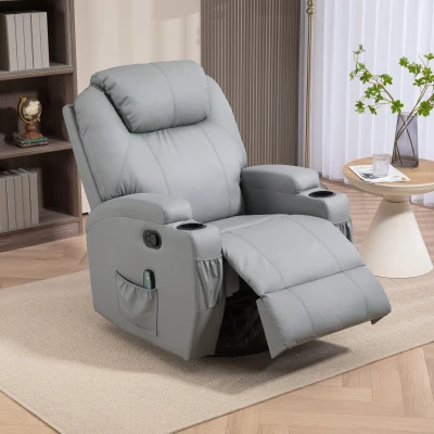 HOMCOM elektrisch Massagestoel, 8 vibratiepunten, bekerhouders, kunstleer, Lichtgrijs