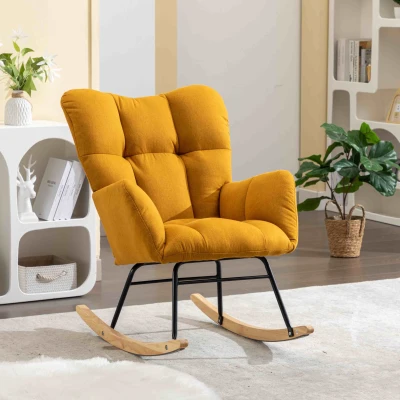 Flax Fabric Tufted Read Chair with Padded Seat, Yellow