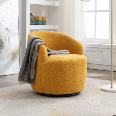 Teddy Fabric Swivel Armchair with 360° Rotation, Yellow
