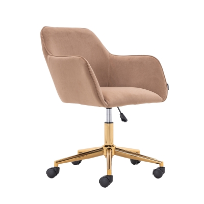 Velvet Adjustable Height Swivel Executive Office Chair with Gold Legs, Coffee