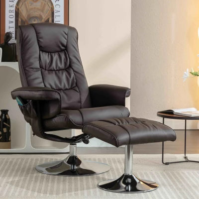 PU Leather Massage Chair with Ottoman Stool, Brown