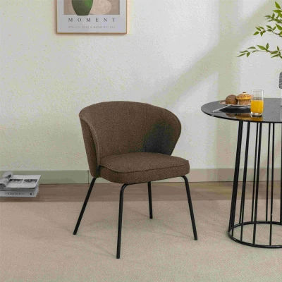 Fabric Wingback Design Boucle Chair with 4 Black Legs, Brown