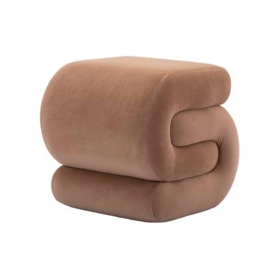 Velvet Ottoman Pouffe Stool with S-Shape Wavy Design, Coffee