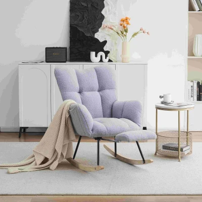 Teddy Fabric Tufted Modern Rocker with Pull-out Footrest, Grey