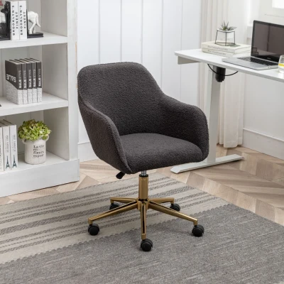 Adjustable Height Ergonomic Swivel Executive Office Chair with Gold Legs and Backrest, Dark Gray