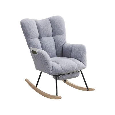 Teddy Fabric Tufted Modern Rocker with Pull-out Footrest, Grey