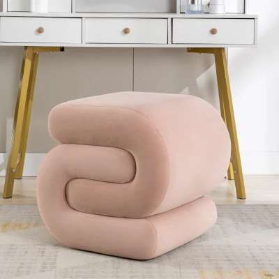 Velvet Ottoman S-Shape Foot Stool Pouffe, Pink