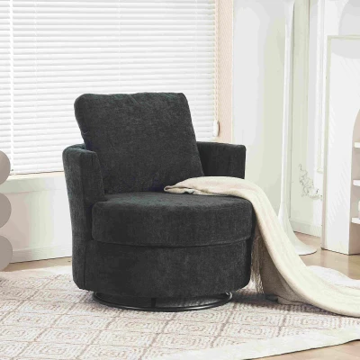 Chenille Swivel Recliner with Back Cushion and Thick Foam Pad, Dark Grey