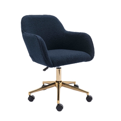 Adjustable Height Ergonomic Swivel Executive Office Chair with Gold Legs, Dark Blue